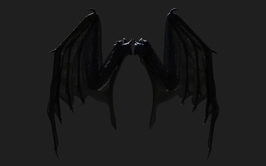 3d Illustration Dragon Wing, Devil Wings, Demon Wing Plumage Isolated on Black Background with Clipping Path.