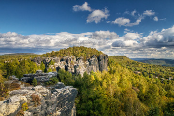 Landscape with rocks in Sandstone Mountains The Tisa Rocks, Tisa Walls (Tiske steny, Tyssaer Wände), Czech republic