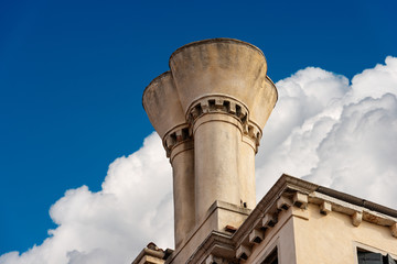 Fototapeta na wymiar Venice, close-up of an ancient chimney on the roof of a house, UNESCO world heritage site, Veneto, Italy, Europe