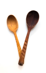 Kitchenware set of wooden spoon and fork on white background.  - Image