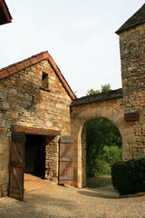 medieval buildings in saint-amand de coly (france)