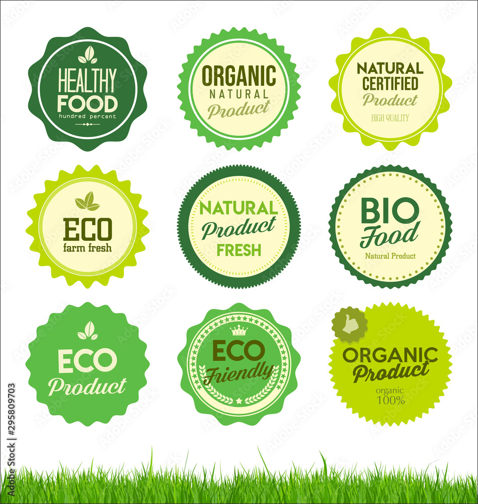 Wall mural Set of healthy organic farm fresh product badges 