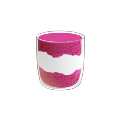 Chia seed pudding. Healthy vegan snack in glass. Vector illstration isolated on white background.