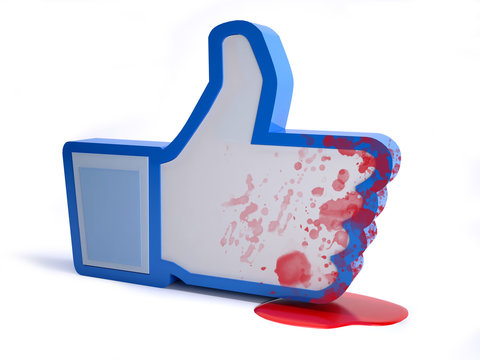 social network hand icon with blood, online hate concept