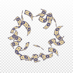 Chinese yuan notes falling. Floating CNY bills on 