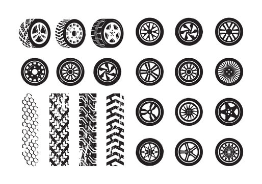 Tire texture. Car wheel rubber tires picture silhouettes vector template. Illustration tire and wheel rubber silhouette car