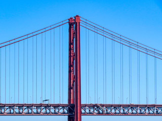 25th April Bridge in Lisbon, Portugal. Famous landmark on river Tagus.