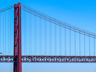 25th April Bridge in Lisbon, Portugal. Famous landmark on river Tagus.