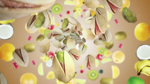 Falling PISTACHIOS Animation Background, Rendering, with Alpha Channel, 4k