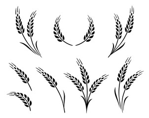 bakery set of wheat ears icon logo - obrazy, fototapety, plakaty