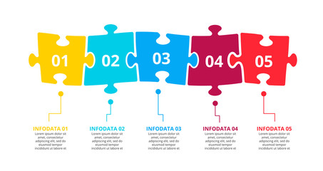 Puzzle vector processes infographics. Businecc concept for chart, diagram, web design, or presentation with 5 options.