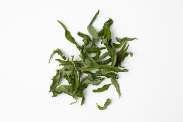 Dry sage leaves on white background