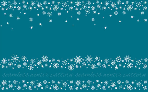 snowy set of winter snowflakes seamless patterns