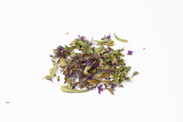 Dry sage leaves and flowers  on white background