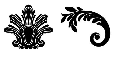 Set of black vintage baroque ornament, corner. Retro pattern antique style acanthus.Black vintage baroque ornament, corner. Retro pattern antique style acanthus.