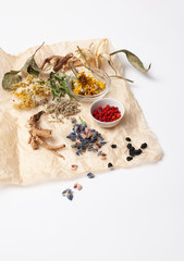 Herbal medicine ingredients on a white background