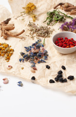 Herbal medicine ingredients on a white background