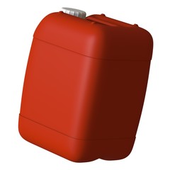 Red canister with engine oil or lubricant isolated on white background. 3D rendering of excellent quality in high resolution. It can be enlarged and used as a background or texture.