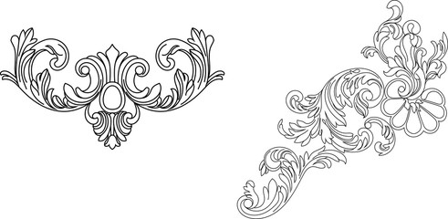 Set of black vintage baroque ornament, corner. Retro pattern antique style acanthus.Black vintage baroque ornament, corner. Retro pattern antique style acanthus.
