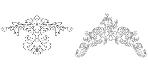 Set of black vintage baroque ornament, corner. Retro pattern antique style acanthus.Black vintage baroque ornament, corner. Retro pattern antique style acanthus.