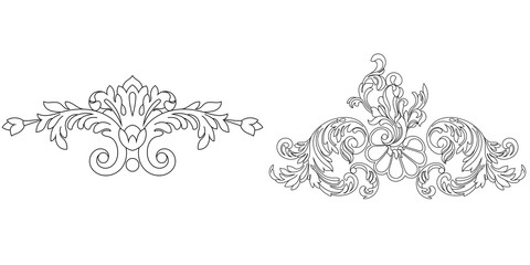 Set of black vintage baroque ornament, corner. Retro pattern antique style acanthus.Black vintage baroque ornament, corner. Retro pattern antique style acanthus.