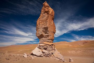 Fototapeta na wymiar Stone formation of Pacana Monk in Atacama Desert