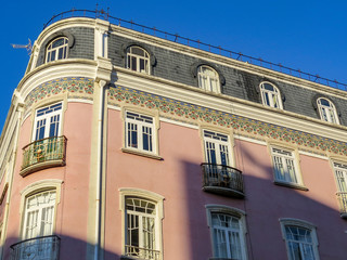  Typical facade of a building with tiles (azuleios)  wall  of Lisbon, Portugal