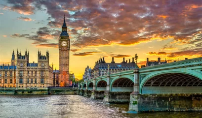 Wall murals Tower Bridge Big Ben and Westminster Bridge in London at sunset - the United Kingdom