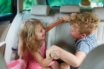 Siblings argue and fight in the car