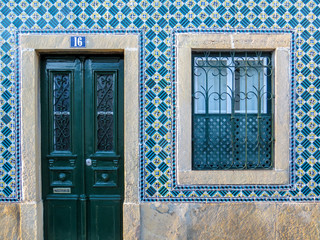  Typical facade of a building with tiles (azuleios)  wall  of Lisbon, Portugal