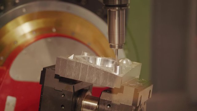 Lathe arm probe with CNC module milling rotating detail, few shots. Computer numerical control lathe in turn-mill machine drilling material diameter by rotate. Deep hole boring part by drilling tool