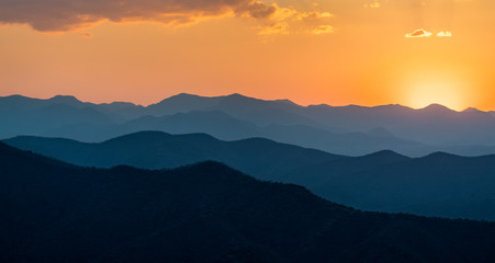 Sunset over mountains in South Mexico