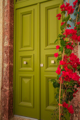 Fototapeta na wymiar Green door in Greece