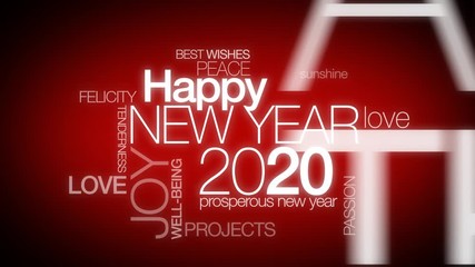 Happy New Year 2020 new year's eve worldwide celebration international wishes traduction love words tag cloud text animation video 