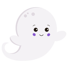 Vector flat style kawaii little cute sweet cartoon baby boy ghost isolated on white background.