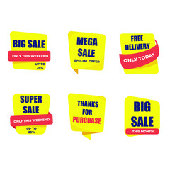 Collection of Label Sale Template Design for Advertising text, banner, element , social media post and graphic resource. Easy to use  and editable text. Vector Illustration EPS 10