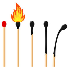 Matches varying degrees of burning flat design icon set.