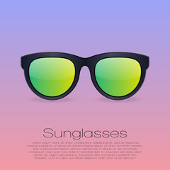 Black sunglasses with gradient mirror Lens. isolated illustration on gradient background with text for banner