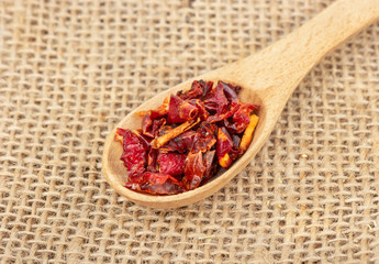 Dry red pepper in spoon