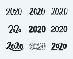 2020 set of inscriptions. New year 2020 lettering set. Vector template for cards, prints, t-shirts, invitations, labels. 2020 text logo