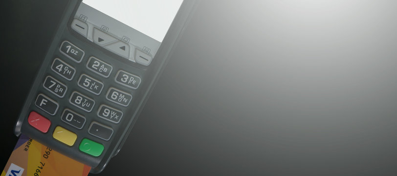 Payment by credit card using POS terminal, approved payment and copyspace