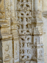 closeup in Jeronimos Monastery in Lisbon  - the most grandiose monument to late-Manueline Portuguese style architecture,  and Church of Santa Maria of Belem in Lisbon, Portugal