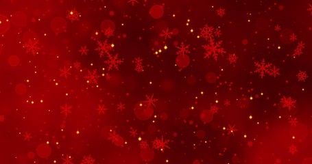 Red snowflakes and bokeh lights on the red Merry Christmas background. 3D render