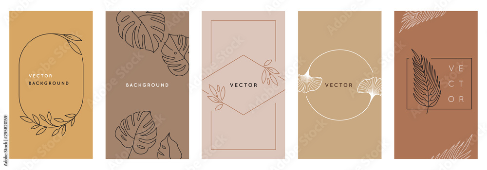 Aufkleber Vector design templates in simple modern style with copy space for text, flowers and leaves