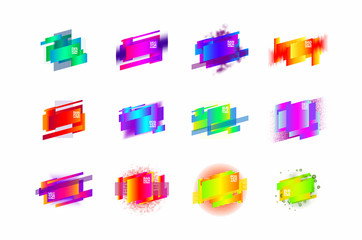 geometric colorful abstract shapes set badges background for banner web, app, poster. Trendy minimal modern design isolated white background. Abstract geometric shapes, lines patterns composition set.