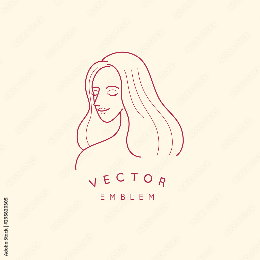 Poster vector abstract logo design template in trendy linear minimal style, emblem for beauty studio and co
