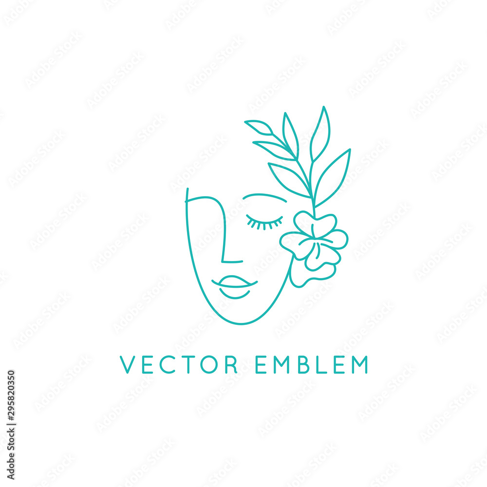 Poster vector abstract logo design template in trendy linear minimal style, emblem for beauty studio and co