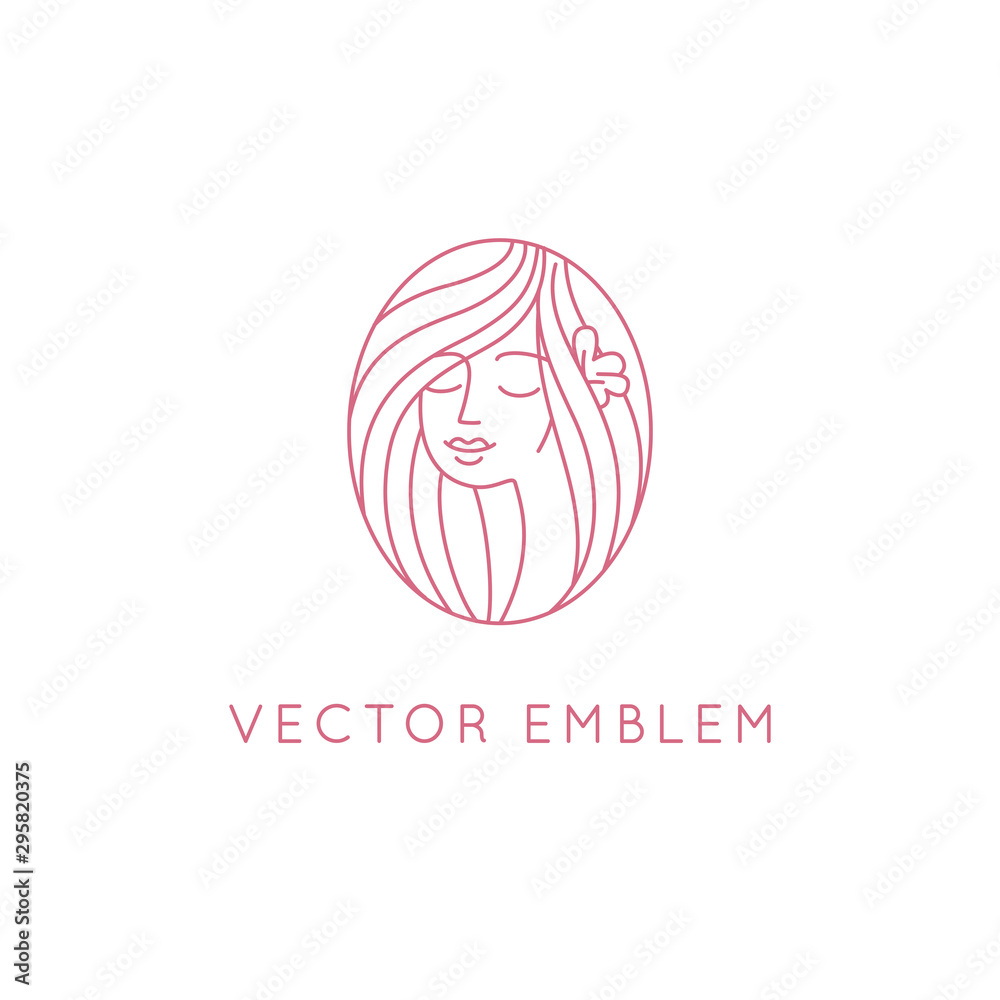 Poster vector abstract logo design template in trendy linear minimal style, emblem for beauty studio and co