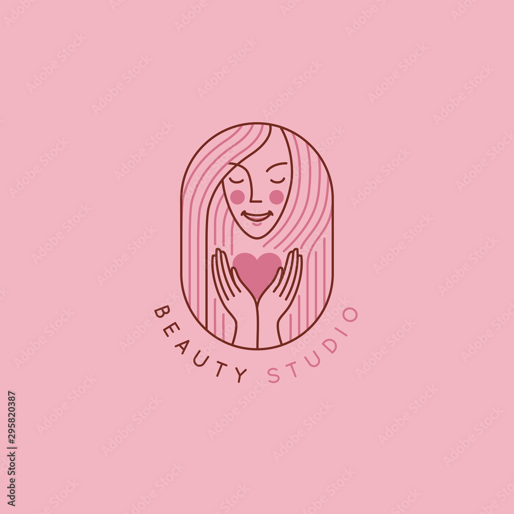 Poster vector abstract logo design template in trendy linear minimal style, emblem for beauty studio and co