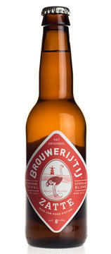 GRONINGEN, NETHERLANDS - DECEMBER 19, 2017: Bottle of Brouwerij t IJ Zatte beer isolated on a white background